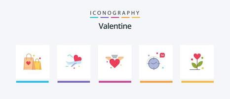 pack d'icônes plat 5 de la saint-valentin, y compris l'amour. l'amour. voler. journée. Valentin. conception d'icônes créatives vecteur