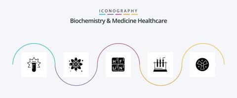 biochimie et médecine soins de santé glyphe 5 pack d'icônes, y compris l'avertissement. médical. périodique. test. tube vecteur