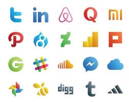 pack de 20 icônes de médias sociaux, y compris la musique soundcloud drupal chat groupon vecteur