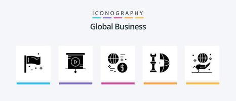 pack d'icônes global business glyph 5, y compris le plan. international. devise. global. transaction. conception d'icônes créatives vecteur