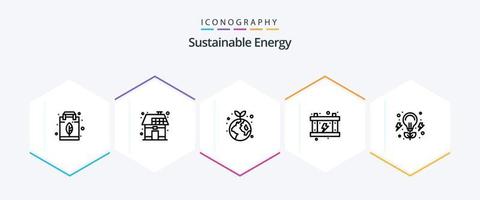 pack d'icônes de 25 lignes d'énergie durable, y compris l'ampoule. Puissance. solaire. énergie. plante vecteur