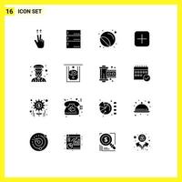 groupe de 16 signes et symboles de glyphes solides pour les ensembles d'impression de téléchargement de garde éléments de conception vectoriels modifiables instagram vecteur