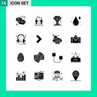 symboles d'icônes universels groupe de 16 glyphes solides modernes de signes d'eau de haut-parleur éléments de conception vectoriels modifiables vecteur