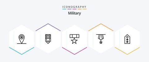 pack d'icônes militaires de 25 lignes comprenant une médaille. décoration. étiqueter. badge. militaire vecteur