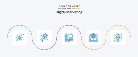 pack d'icônes bleu marketing numérique 5, y compris le public. monde. Blog. Les paramètres. globe vecteur