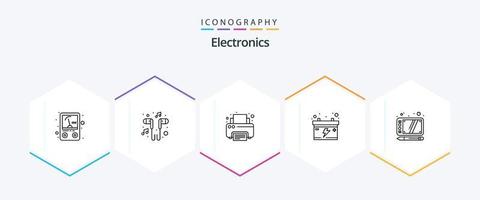 pack d'icônes électroniques 25 lignes comprenant une tablette. motif. fax. auto. accumulateur vecteur