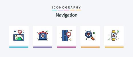 ligne de navigation remplie de 5 packs d'icônes comprenant. la navigation. boussole. carte. emplacement. conception d'icônes créatives vecteur