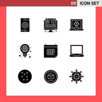 ensemble de 9 symboles d'icônes d'interface utilisateur modernes signes pour rendez-vous lumière application globe idée éléments de conception vectoriels modifiables vecteur