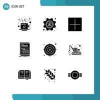 interface mobile glyphe solide ensemble de 9 pictogrammes de la page d'entreprise ajouter des éléments de conception vectoriels modifiables du navigateur internet vecteur