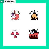 interface utilisateur pack de 4 couleurs plates de base remplies de cancer coeur estomac propre amour éléments de conception vectoriels modifiables vecteur