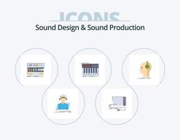 conception sonore et production sonore pack d'icônes plates 5 conception d'icônes. midi. synthé. interface. du son. module vecteur