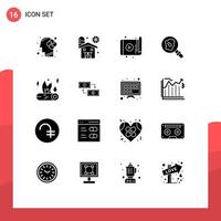 16 icônes créatives signes et symboles modernes de l'application de recherche sur la pollution par les incendies de camp éléments de conception vectoriels modifiables vecteur