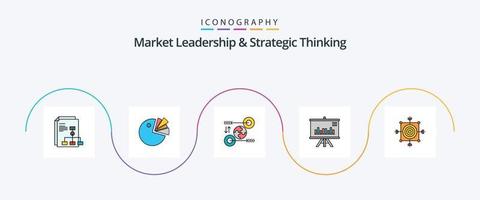 leadership sur le marché et ligne de réflexion stratégique remplis de 5 icônes plates, y compris. graphique. puzzle. projet. pertinent vecteur