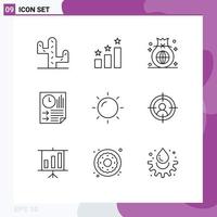ensemble moderne de 9 contours et symboles tels que les éléments de conception vectoriels modifiables de la page de rapport global de vacances au soleil vecteur