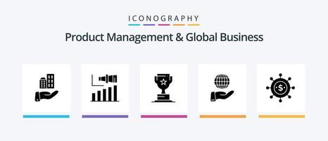 gestion de produits et pack d'icônes de glyphe 5 d'affaires mondiales, y compris les affaires. moderne. vision. global. commercialisation. conception d'icônes créatives vecteur