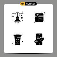 ensemble moderne de 4 glyphes et symboles solides tels que la lumière de la boisson de lustre présente des éléments de conception vectoriels modifiables de nourriture vecteur