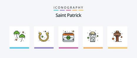 ligne saint patrick remplie de 5 packs d'icônes comprenant du vin. Bière. irlandais. alcool. festival. conception d'icônes créatives vecteur
