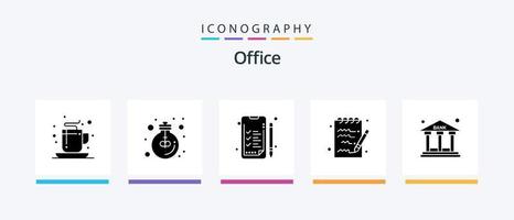 pack d'icônes de glyphe de bureau 5 comprenant le bureau. banque. Bureau. bloc-notes. document. conception d'icônes créatives vecteur