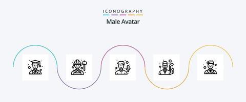pack d'icônes de la ligne 5 de l'avatar masculin, y compris le site. coordinateur. micro. Jeu. golfeur vecteur