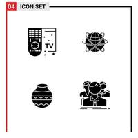 interface mobile glyphe solide ensemble de 4 pictogrammes d'éléments de conception vectoriels modifiables de pot de données tv de ressources intelligentes vecteur
