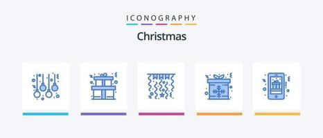 pack d'icônes de noël bleu 5 comprenant un cadeau mobile. cadeau. décorations. Noël. Noël. conception d'icônes créatives vecteur