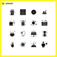 pack de 16 signes et symboles de glyphes solides modernes pour les supports d'impression Web tels que le feu cuiseur à riz gestion cuisine nature éléments de conception vectoriels modifiables vecteur