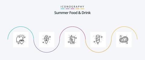 pack d'icônes de la ligne 5 de nourriture et de boisson d'été, y compris la viande. glace. sucré. nourriture. l'eau vecteur