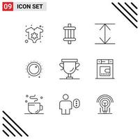 aperçu de l'interface mobile ensemble de 9 pictogrammes du prix du trophée développer les éléments de conception vectoriels modifiables au niveau des réalisations vecteur