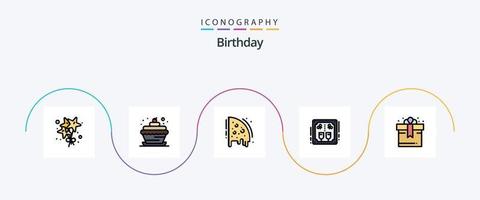 ligne d'anniversaire remplie de 5 icônes plates, y compris la boîte. boissons. pizza. à votre santé. alcoolique vecteur