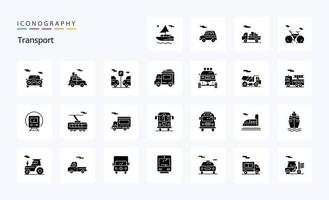 pack d'icônes de 25 glyphes solides de transport vecteur