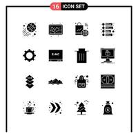 pack de 16 signes et symboles de glyphes solides modernes pour les supports d'impression Web tels que les éléments de conception vectoriels modifiables de la publicité de la chronologie de l'engrenage internet vecteur