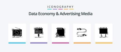 pack d'icônes glyphe 5 de l'économie des données et des médias publicitaires, y compris l'interaction. bourdonner. panneau d'affichage. rapports. de l'argent. conception d'icônes créatives vecteur