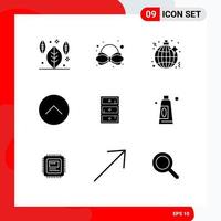 9 concept de glyphe solide pour les sites Web mobiles et les applications armoire armoire nuit coffre-fort lecteur multimédia éléments de conception vectoriels modifiables vecteur