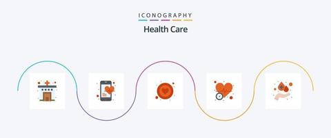 pack d'icônes plat 5 de soins de santé, y compris les soins. se soucier. pression. du sang vecteur