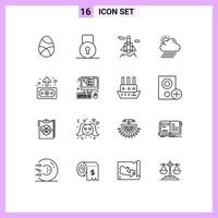 aperçu de l'interface mobile ensemble de 16 pictogrammes d'éléments de conception vectoriels modifiables de nuage de sécurité météo économie vecteur