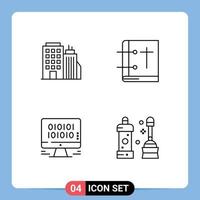 ligne d'interface mobile ensemble de 4 pictogrammes d'éléments de conception vectoriels modifiables de gestion d'église de siège social de données de construction vecteur
