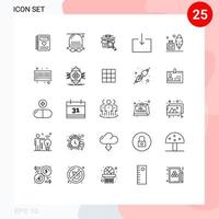 ligne d'interface mobile ensemble de 25 pictogrammes de chapeau d'importation de plumes entrer e shopping éléments de conception vectoriels modifiables vecteur