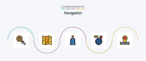 ligne de navigation rempli plat 5 pack d'icônes comprenant. emplacement. route. carte. la navigation vecteur