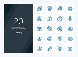 20 icône de couleur bleue du jour de la terre pour la présentation vecteur
