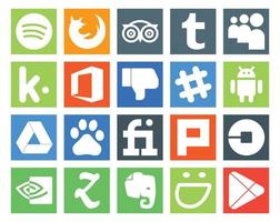 20 pack d'icônes de médias sociaux, y compris uber fiverr office baidu android vecteur