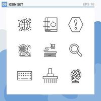 aperçu de l'interface mobile ensemble de 9 pictogrammes d'éléments de conception vectoriels modifiables de la base de données de recherche d'apprentissage du commerce électronique vecteur