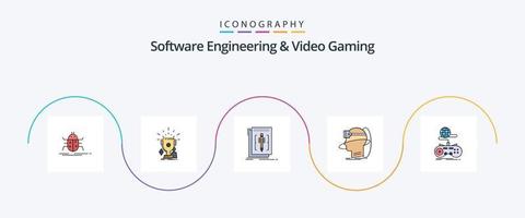 ligne de génie logiciel et de jeu vidéo remplie de 5 icônes plates, y compris la réalité. Humain. trophées. programme. éditeur vecteur