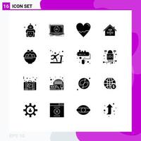 pack de 16 glyphes solides créatifs d'éléments de conception vectoriels modifiables de coeur de logiciel de construction vecteur