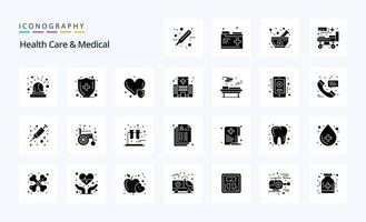 25 pack d'icônes de glyphe solide médical et de soins de santé vecteur