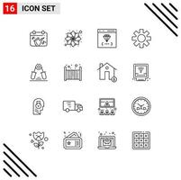 pack d'icônes vectorielles stock de 16 signes et symboles de ligne pour les éléments de conception vectorielle modifiables de développement de l'application d'engrenage à main vecteur