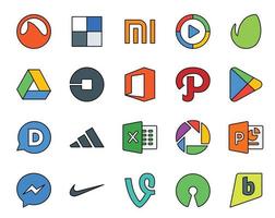 pack de 20 icônes de médias sociaux, y compris picasa adidas car disqus google play vecteur