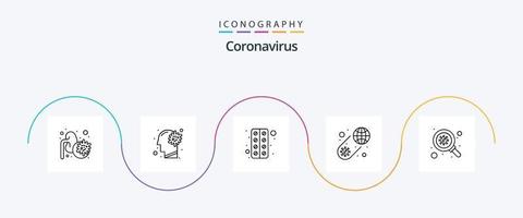 pack d'icônes de la ligne 5 du coronavirus, y compris les bactéries. covid. cerveau. coronavirus. mondial vecteur