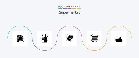 pack d'icônes de glyphe de supermarché 5 comprenant. achats. supermarché. le potage. supermarché vecteur