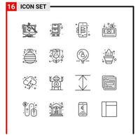 ensemble de pictogrammes de 16 contours simples d'éléments de conception vectoriels éditables de média de lecteur mobile vidéo babiole vecteur