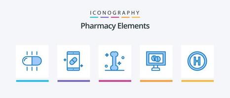 pack d'icônes bleu 5 éléments de pharmacie comprenant. pancarte. médical. hôpital. Médicament. conception d'icônes créatives vecteur